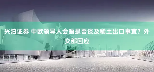 兴泊证券 中欧领导人会晤是否谈及稀土出口事宜？外交部回应